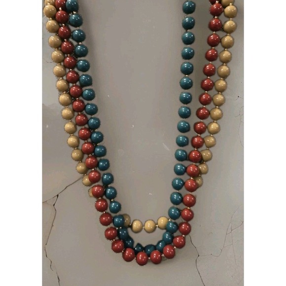 Jewelry - 3 beaded necklaces 28" in teal burgandy, taupe-Gold Tone Spacers And Screw Close